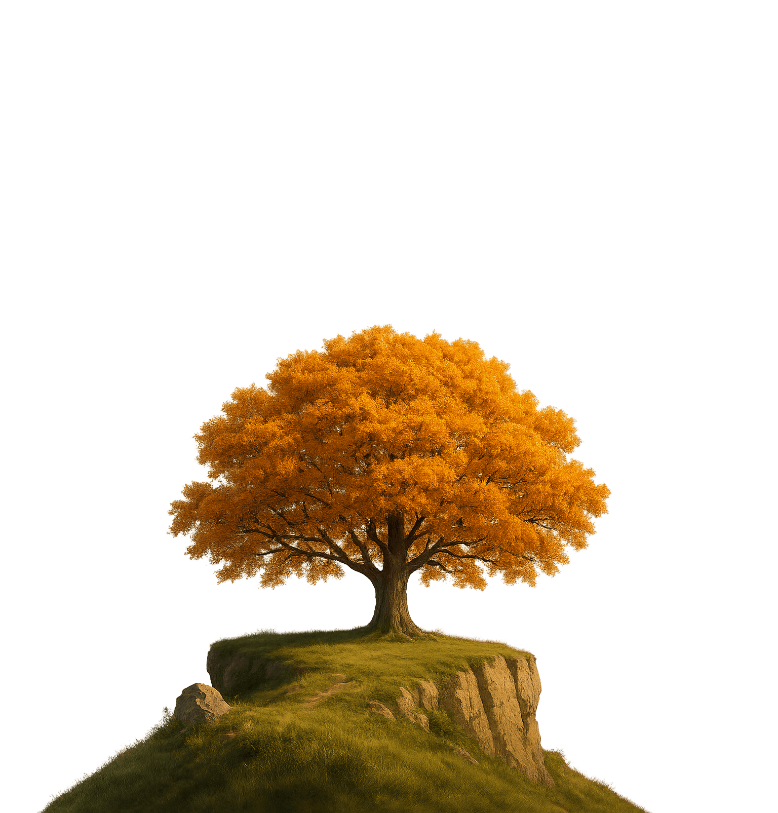 Prominent orange tree on cliff